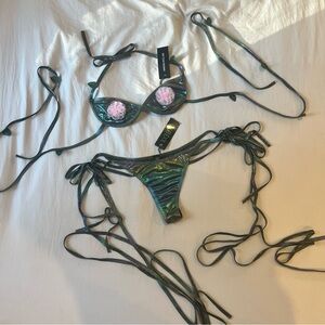 Club Exx x Dolls Kill- Electric Bloom Bra Top and Thong Set